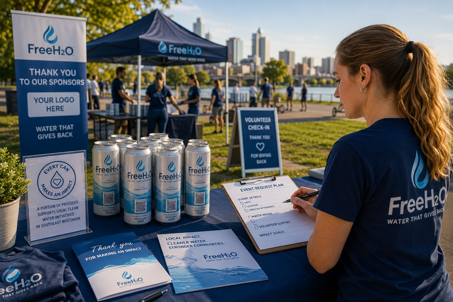 Event organizer reviewing sponsor-supported FreeH2O event details